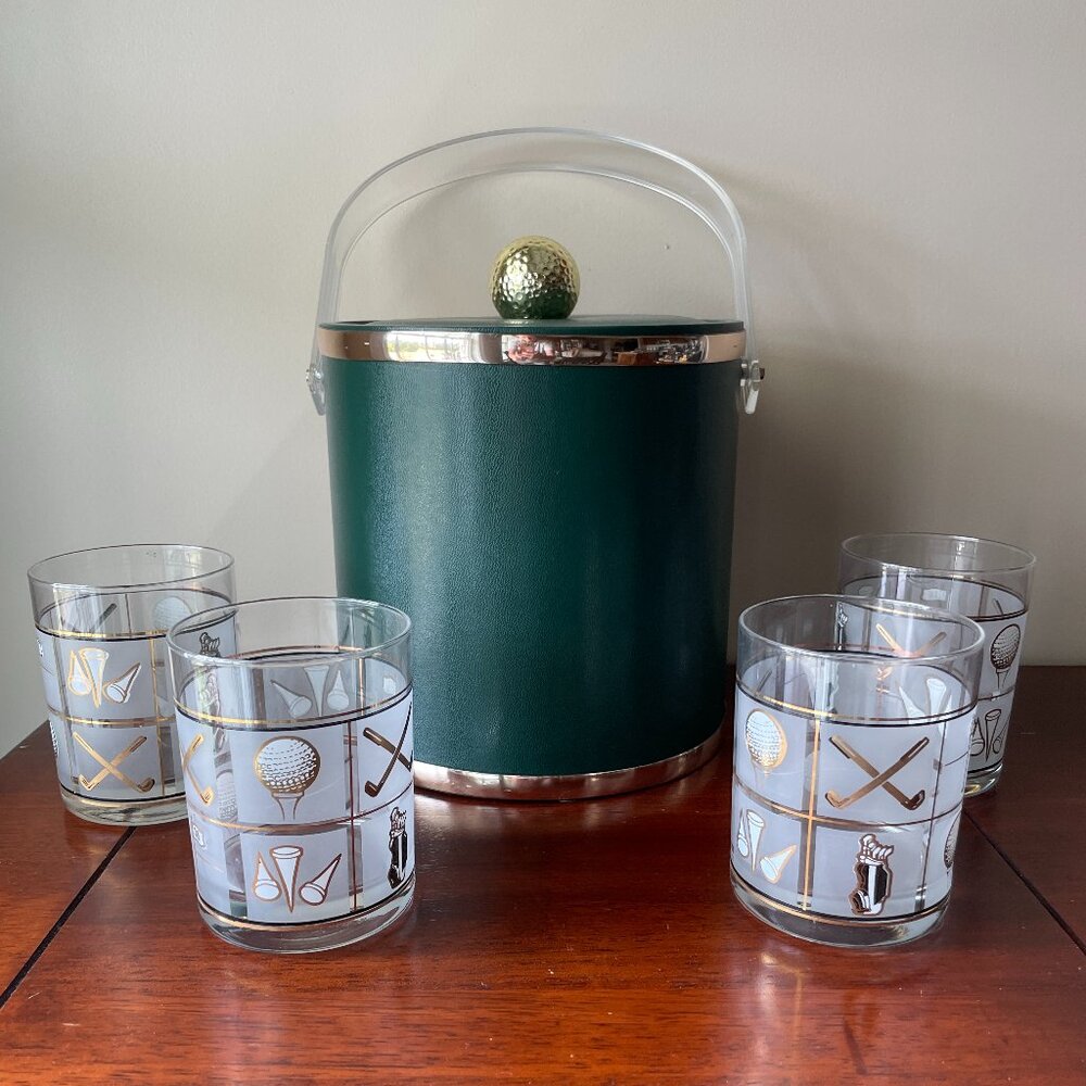 Never used Vintage Culver Golf Accent 14oz  Glasses with Ice Bucket